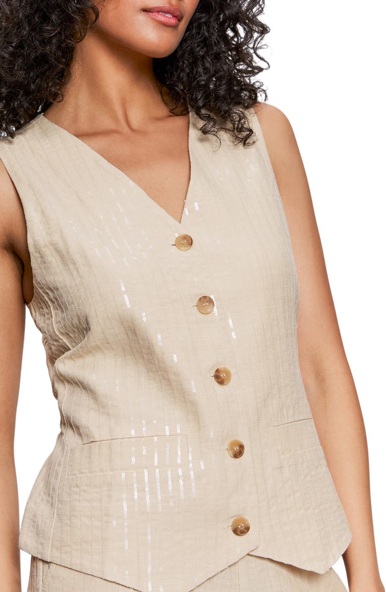Sanctuary Modern Sequin Accent Button-Up Vest, Alternate, color, Sand Sequin