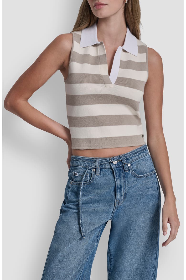 Striped Sleeveless Polo, Main, color, PEBBLE/ ENO