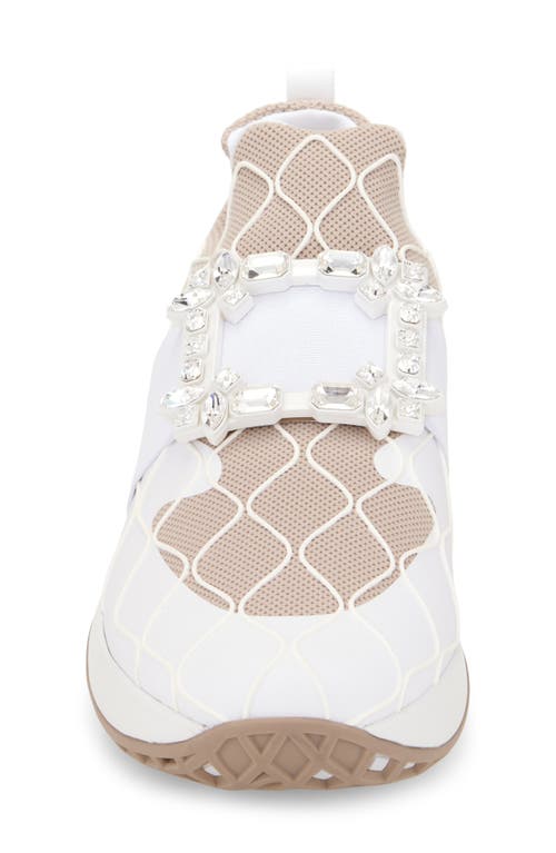 Roger Vivier Viv Run Crystal Embellished Buckle Sneaker In Bianco/daino