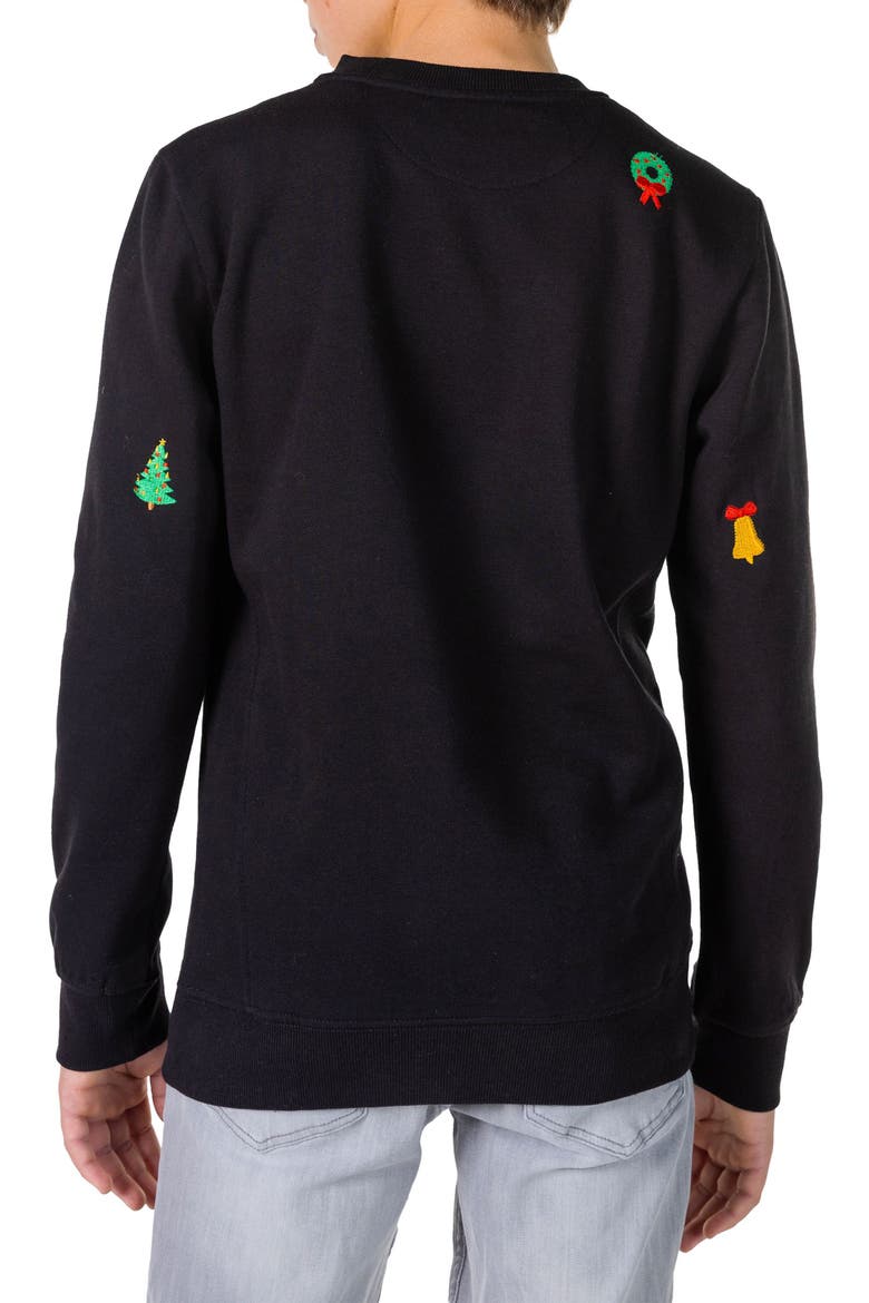 Kids' Deluxe Embroidered X-Mas Icons Sweater, Alternate, color, BLACK