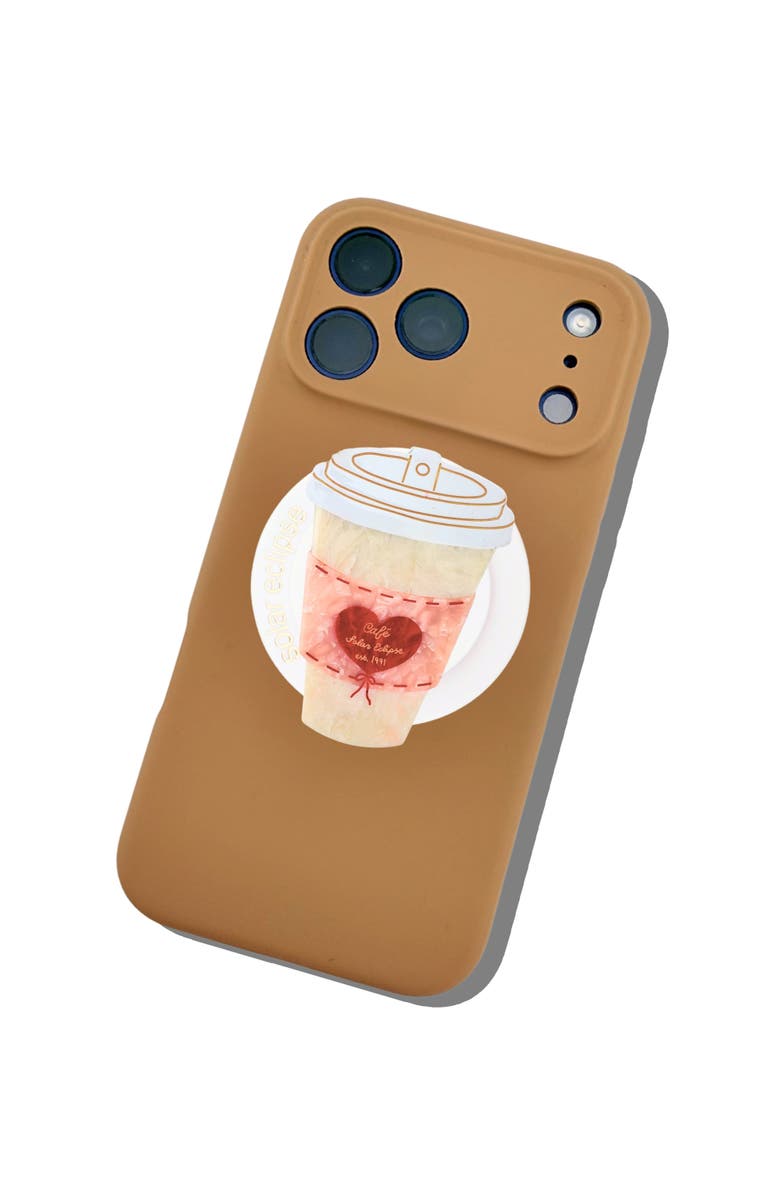 Solar Eclipse Hand Painted Café Coffee Phone Grip, Alternate, color, Red