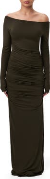 Naked Wardrobe Off the Shoulder Long Sleeve Body-Con Maxi Dress