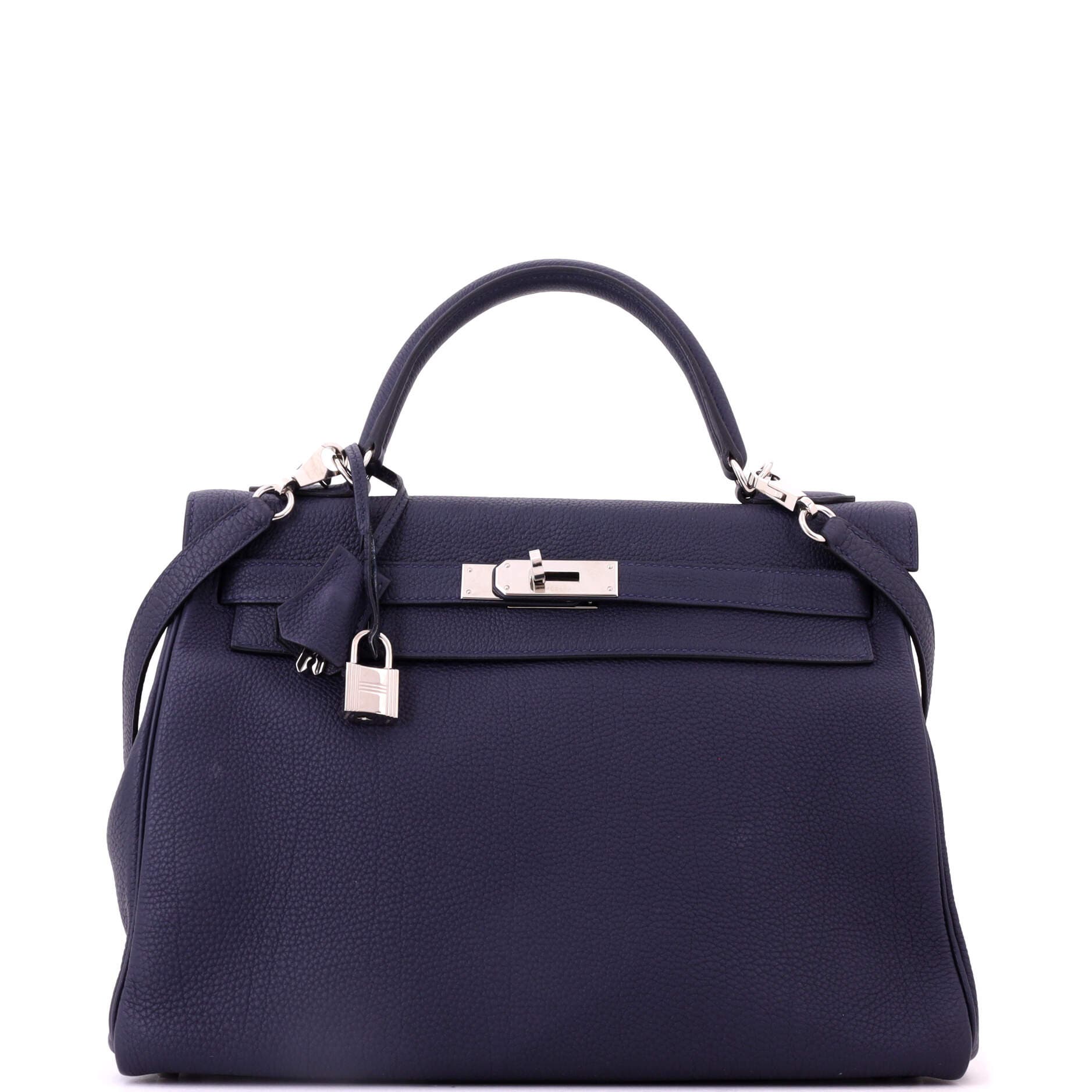 Kelly Handbag Blue Togo with Palladium Hardware 32, Main, color, Bleu Nuit