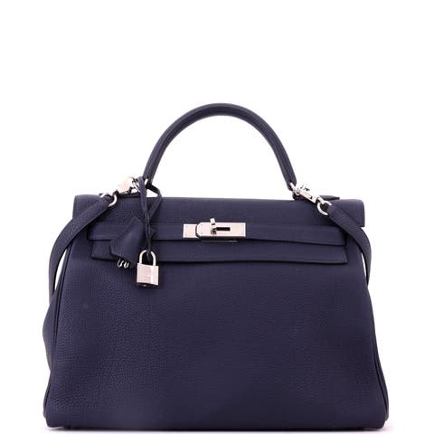 Kelly Handbag Blue Togo with Palladium Hardware 32
