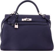 Pre-Owned Hermes Kelly Handbag Blue Togo with Palladium Hardware 32
