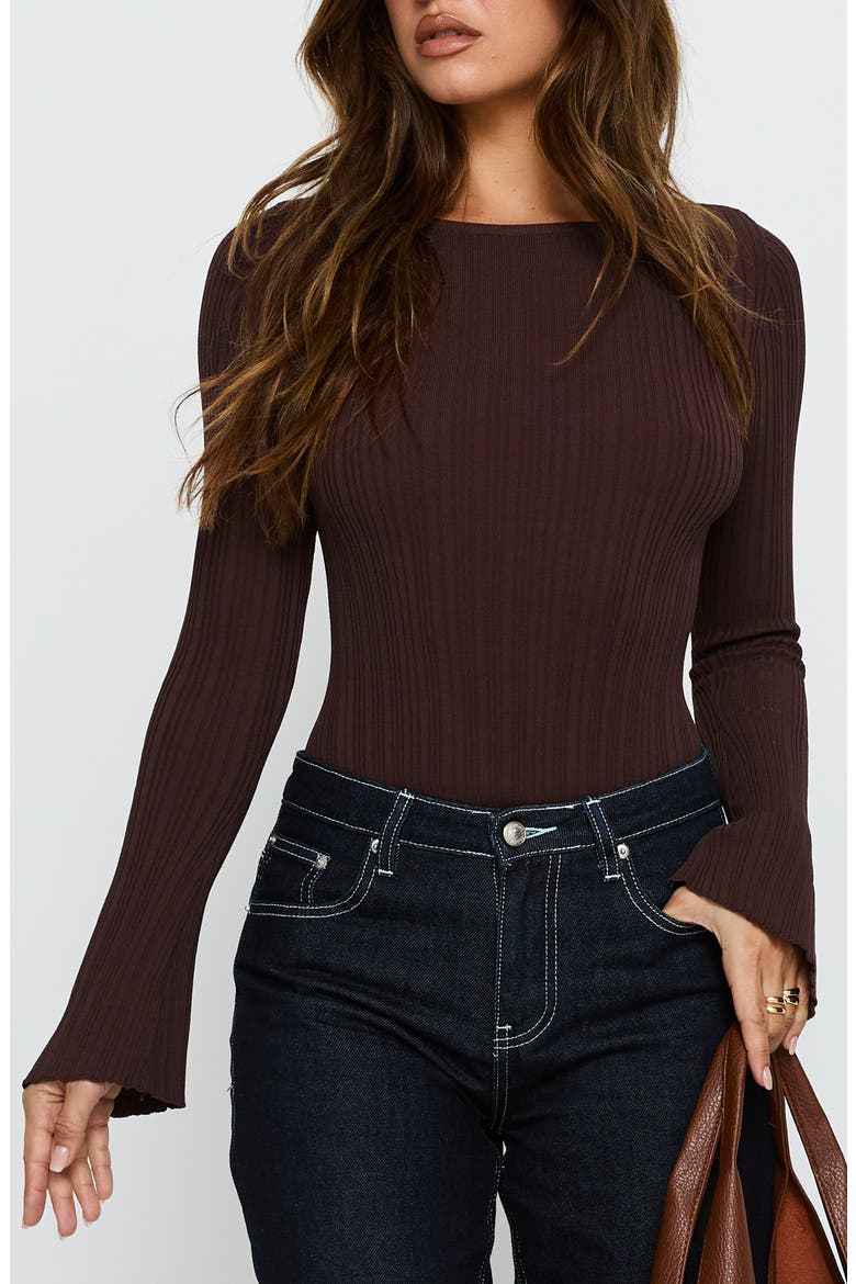 Mayok Open Back Rib Bodysuit, Main, color, BROWN
