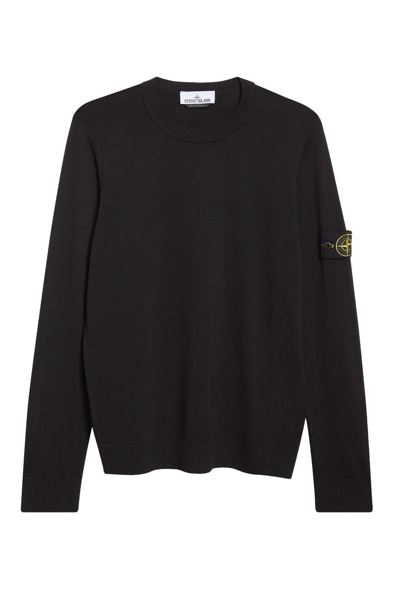 Compass Patch Virgin Wool Crewneck Sweater, Alternate, color, BLACK