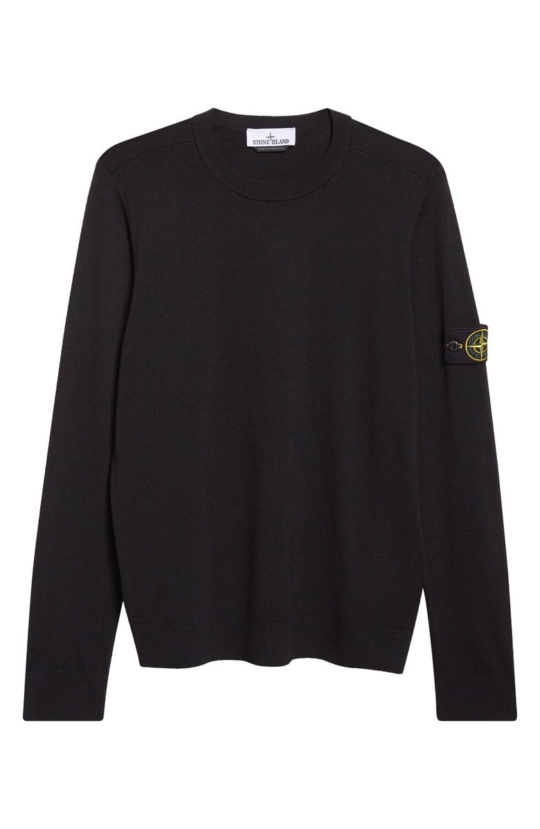 Stone Island Compass Patch Virgin Wool Crewneck Sweater, Main, color, Black