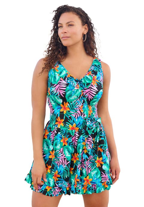 Faux-Wrap Swim Dress