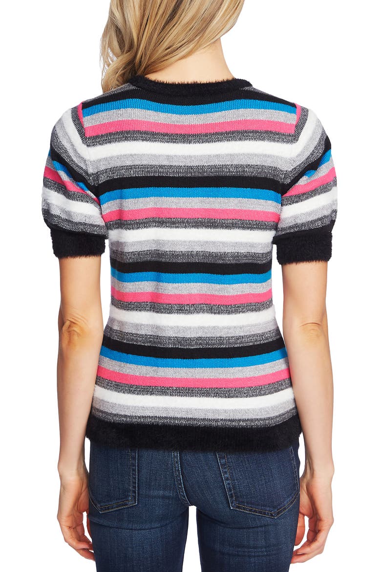 Metallic Stripe Short Sleeve Sweater, Alternate, color, RICH BLACK
