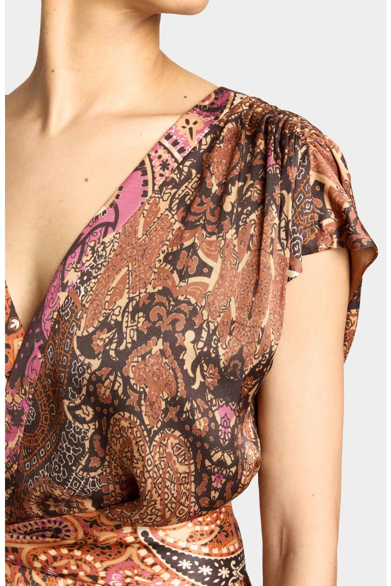 Fallon Midi Dress in Printed Charmeuse, Alternate, color, CHESTNUT MULTI