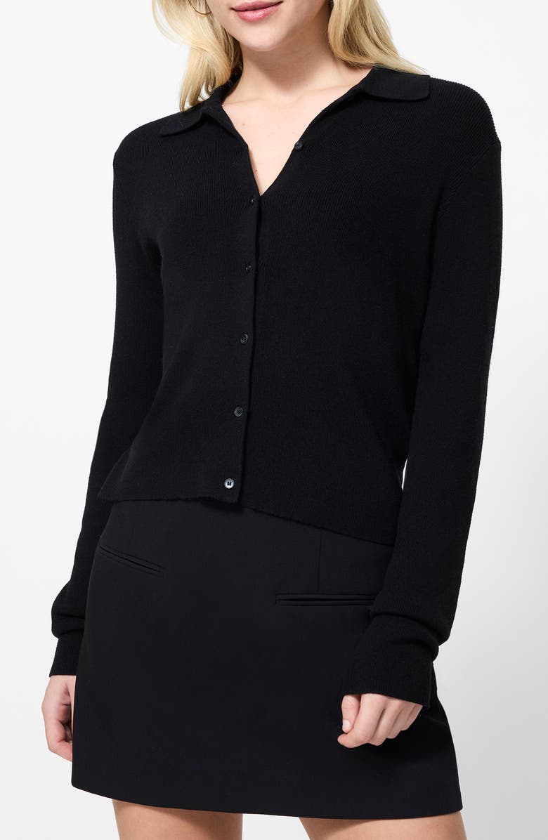 French Connection Cosysoft Knit Button Front Shirt, Alternate, color, Black