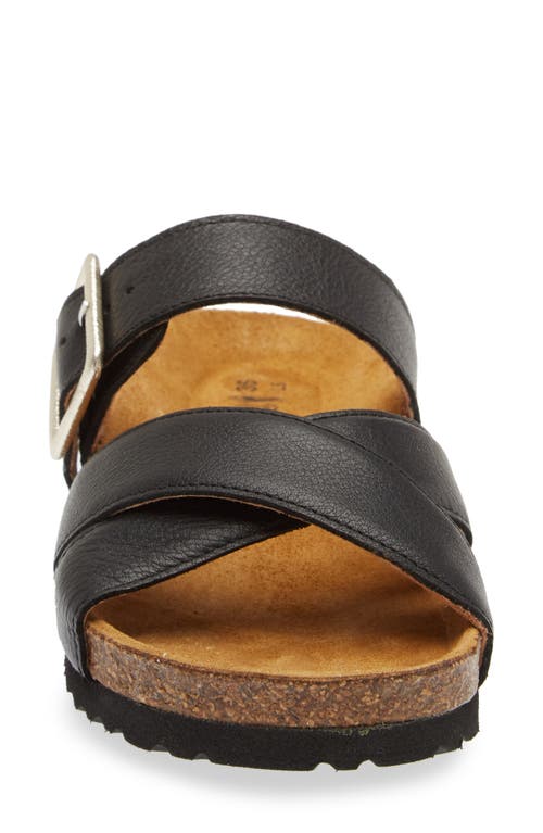 Naot Chicago Crossband Leather Footbed Sandal In Soft Black Leather