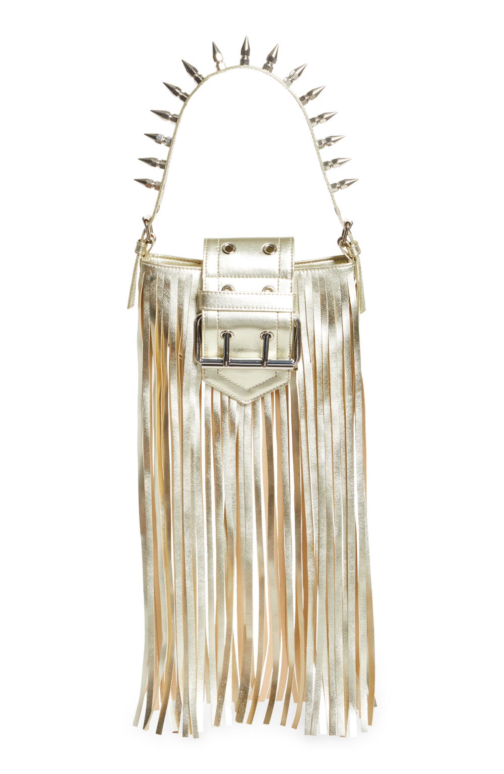 Mini Fringe Faux Leather Handbag, color, GOLD