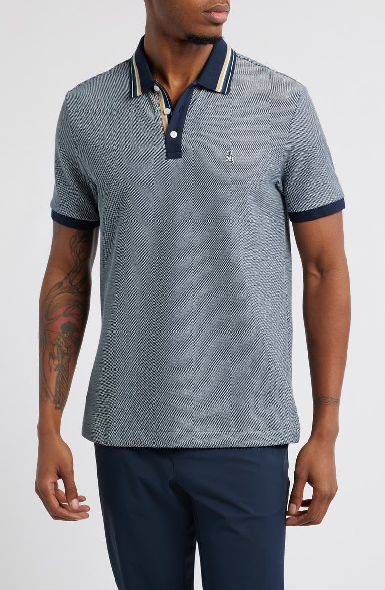 Original Penguin Tipped Bird's Eye Piqué Polo, Main, color,