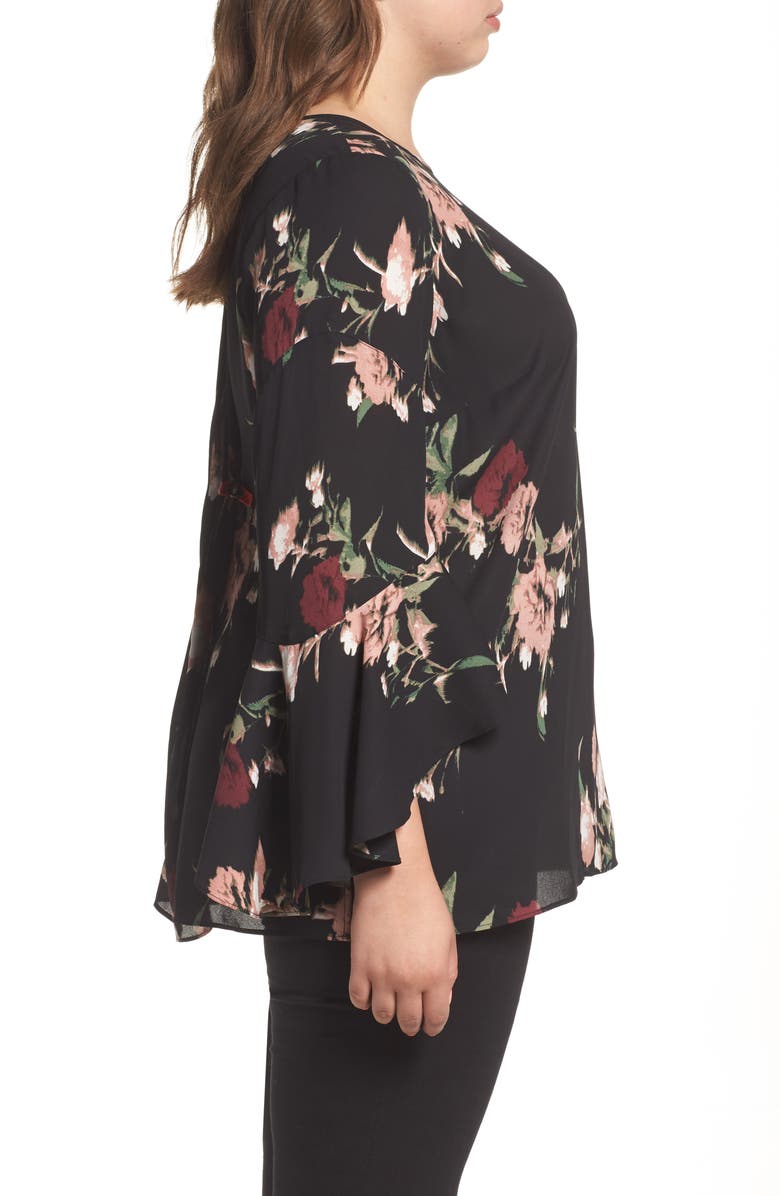 Vince Camuto Windswept Bouquet Bell Sleeve Blouse, Alternate, color, 