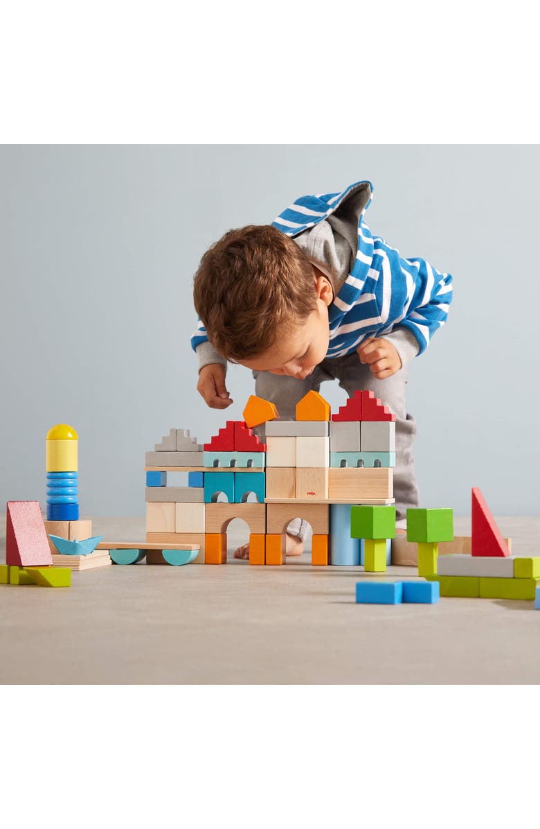 HABA Colored Wooden Building Blocks - Set of 85 Piece Set of Wooden Toys, Stacking Toys for Toddlers 1-3 Ideal Open Ended STEM Play, Alternate, color, Multi