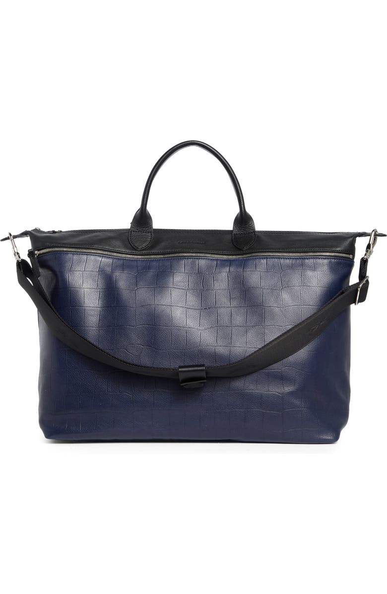 Longchamp Croc Embossed Gym Bag, Alternate, color, Black/Blue