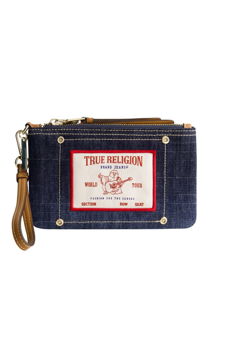True Religion Buddha Patch Denim Wristlet, Main, color, Dark Denim