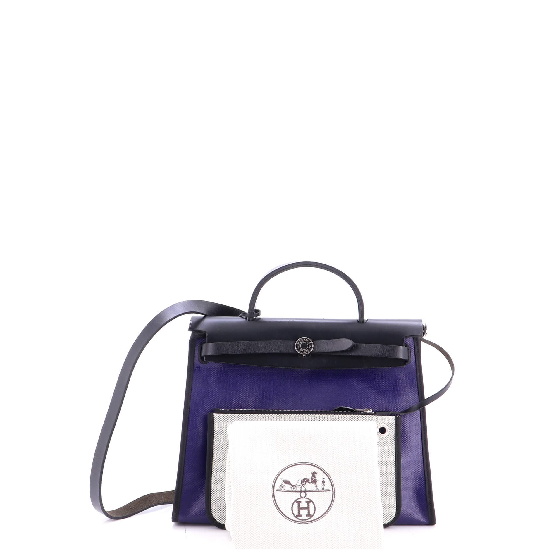 Herbag Zip Berline Vache Canvas and Leather 31, Alternate, color, Bleu Encre