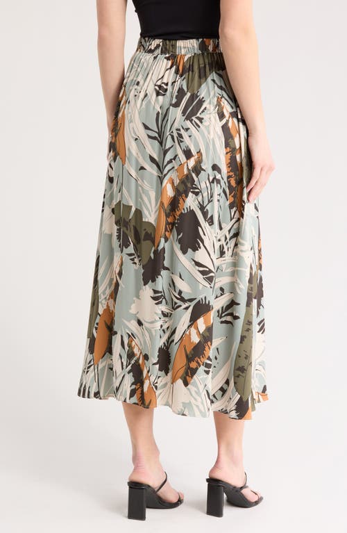 Adrianna Papell Palm Print Pleat Midi Skirt In Dusty Sea Mist Abstract Palm