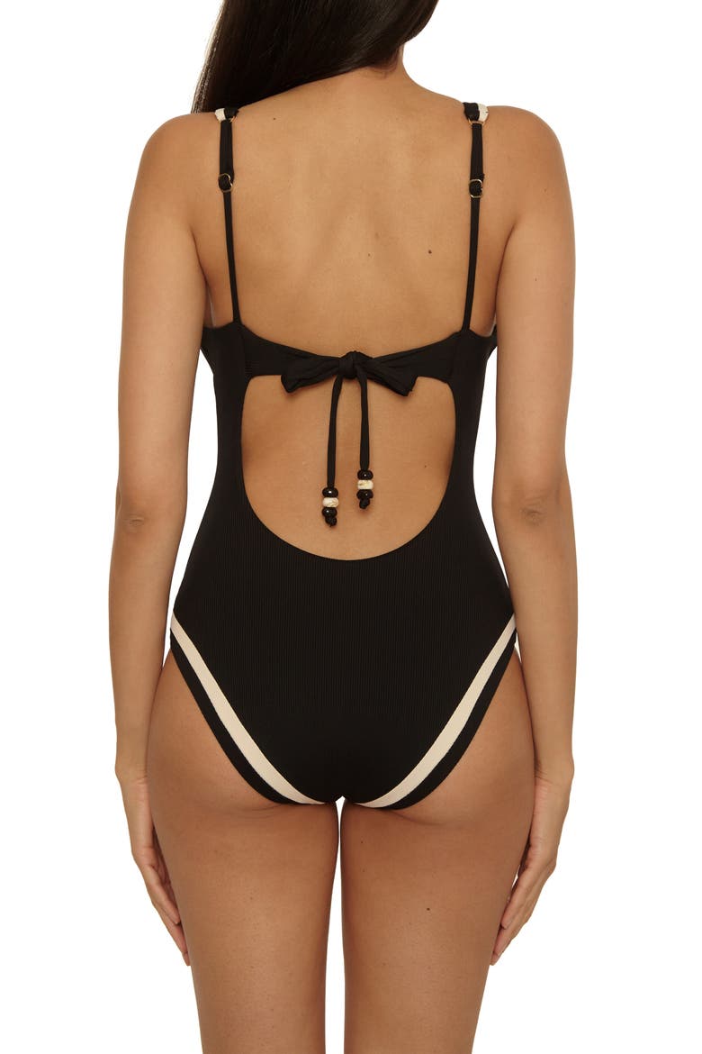 Coast Line Plunge One-Piece Swimsuit, Alternate, color, BLACK/ TAN