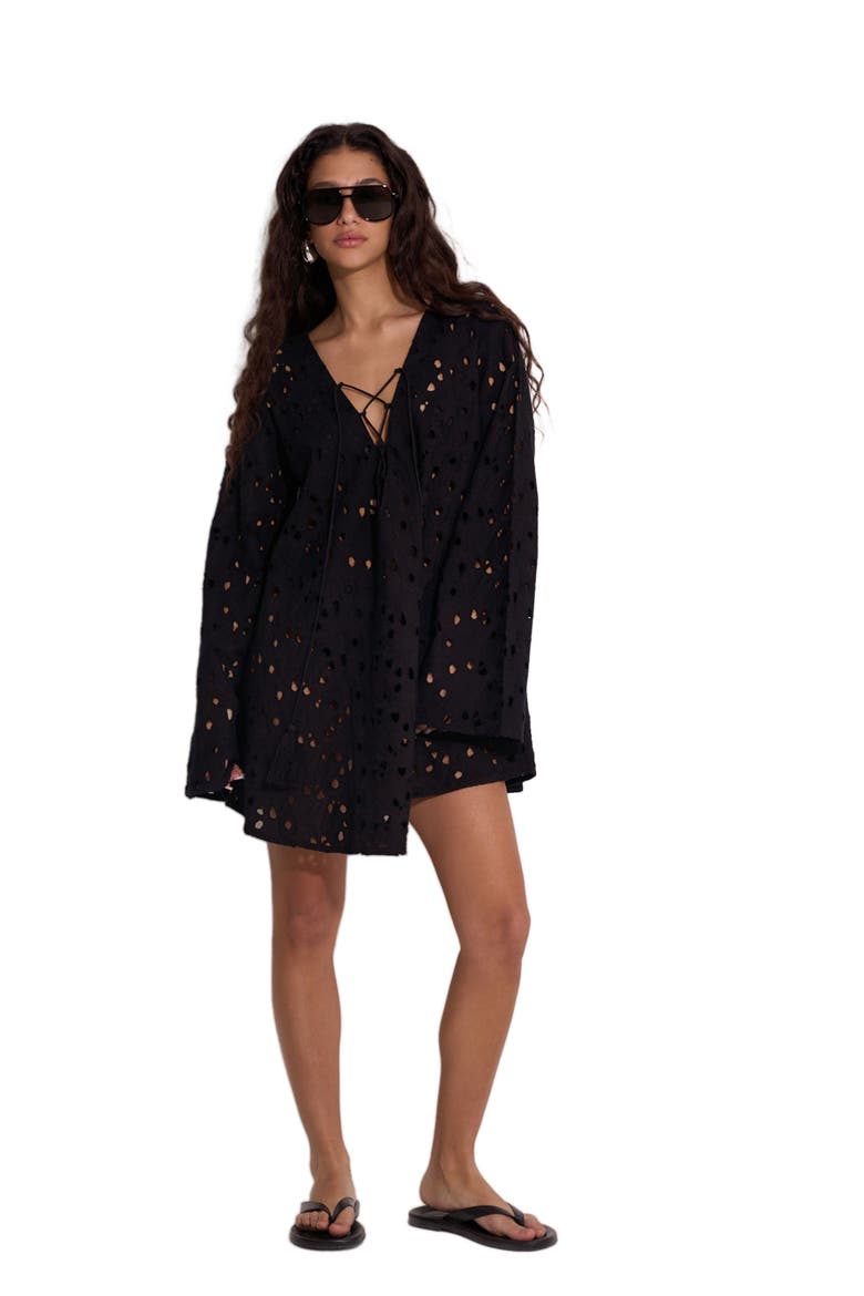 Coastal Lace Mini Dress Cover-Up, Main, color, Black