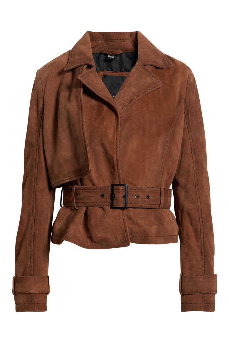 Suede Leather Moto Jacket, Alternate, color, COGNAC