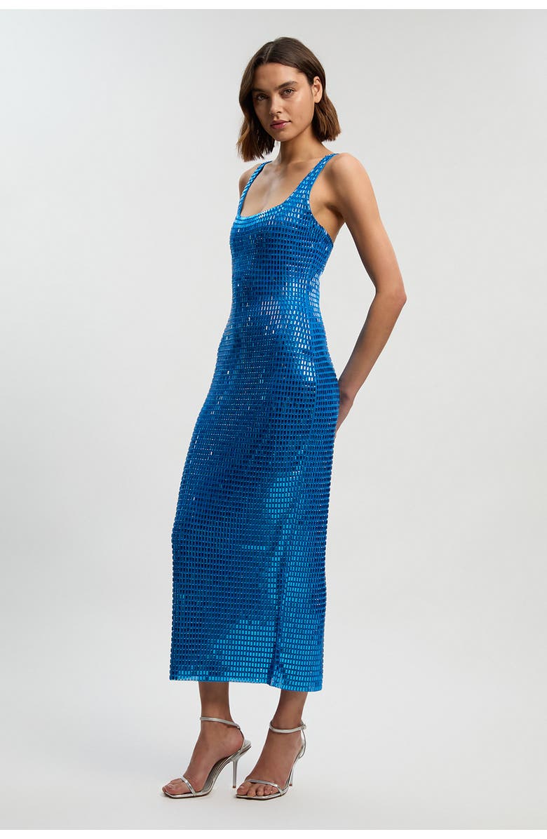 Karen Millen Crystal Embellished Jersey Midi Dress, Main, color, Blue