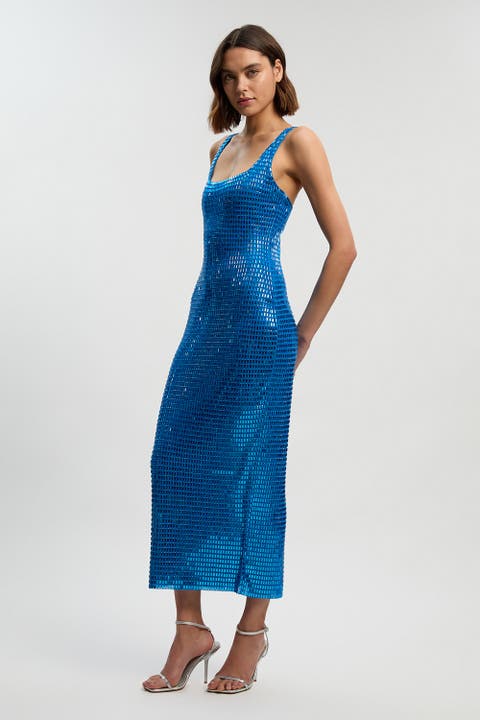 Crystal Embellished Jersey Midi Dress