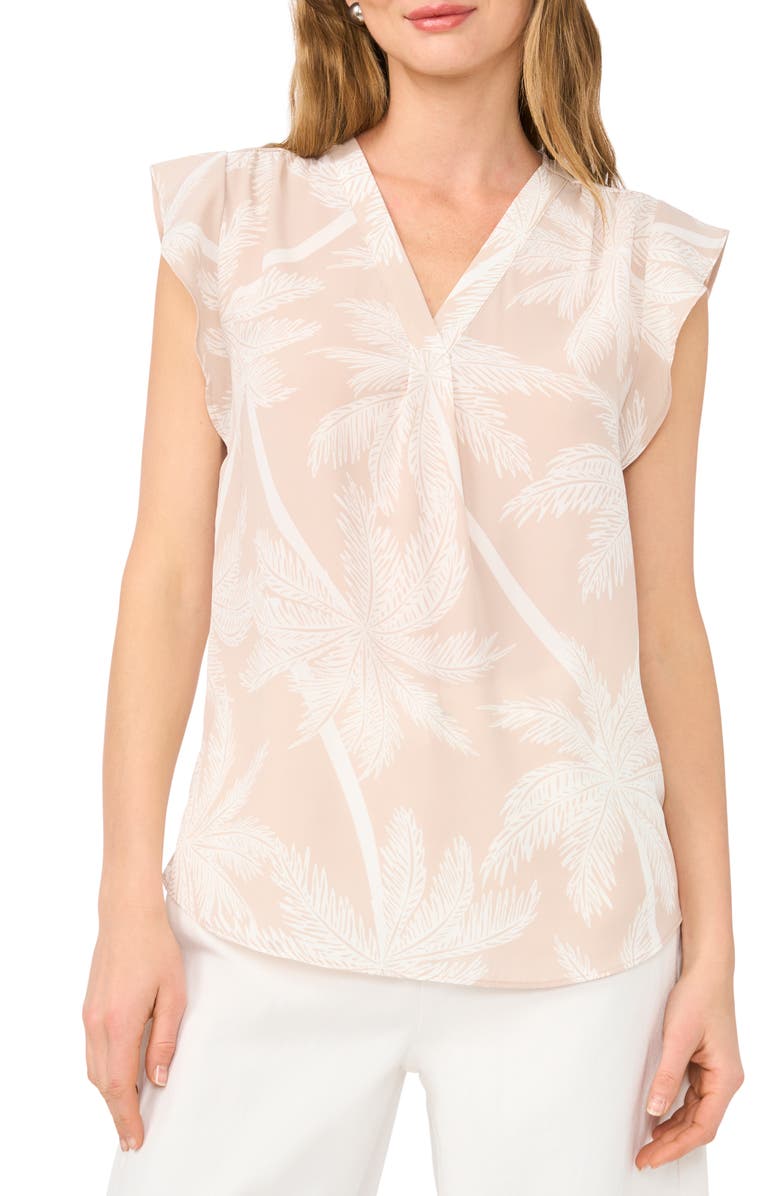 Vince Camuto Flutter Sleeve Top, Main, color, Oxford Tan