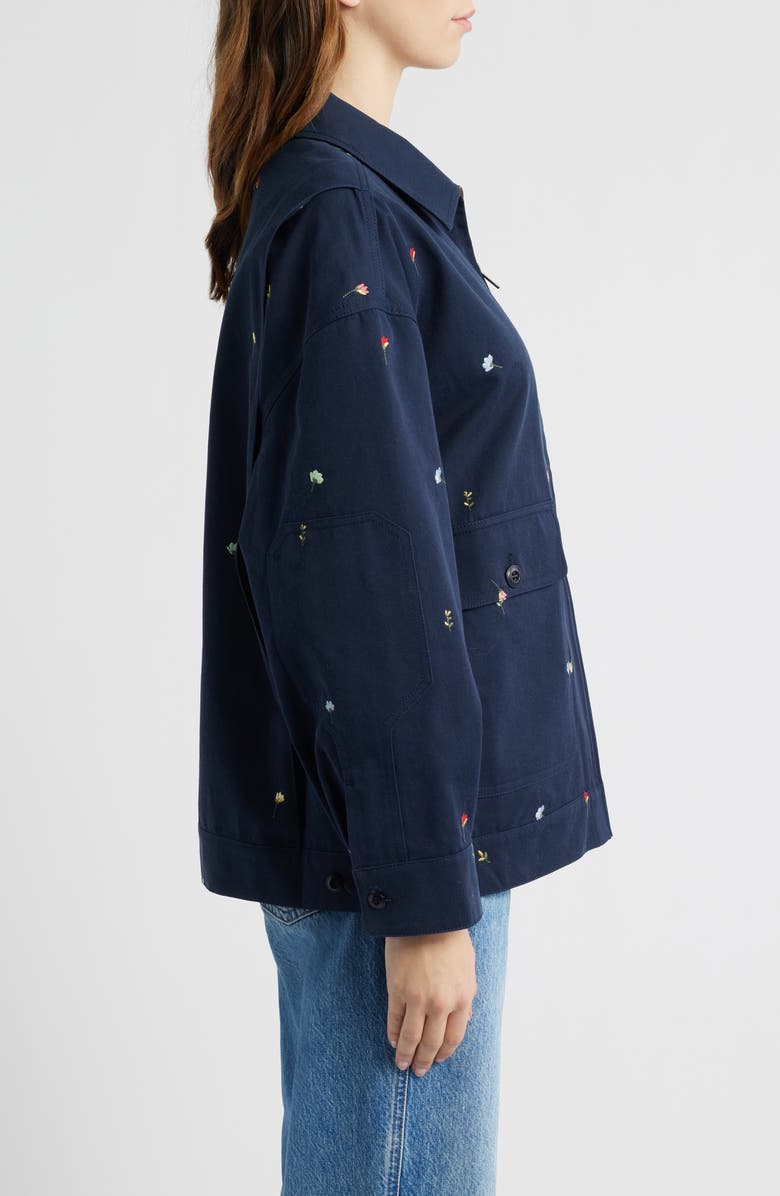 THE GREAT. The Folsom Floral Chore Jacket, Alternate, color, Navy