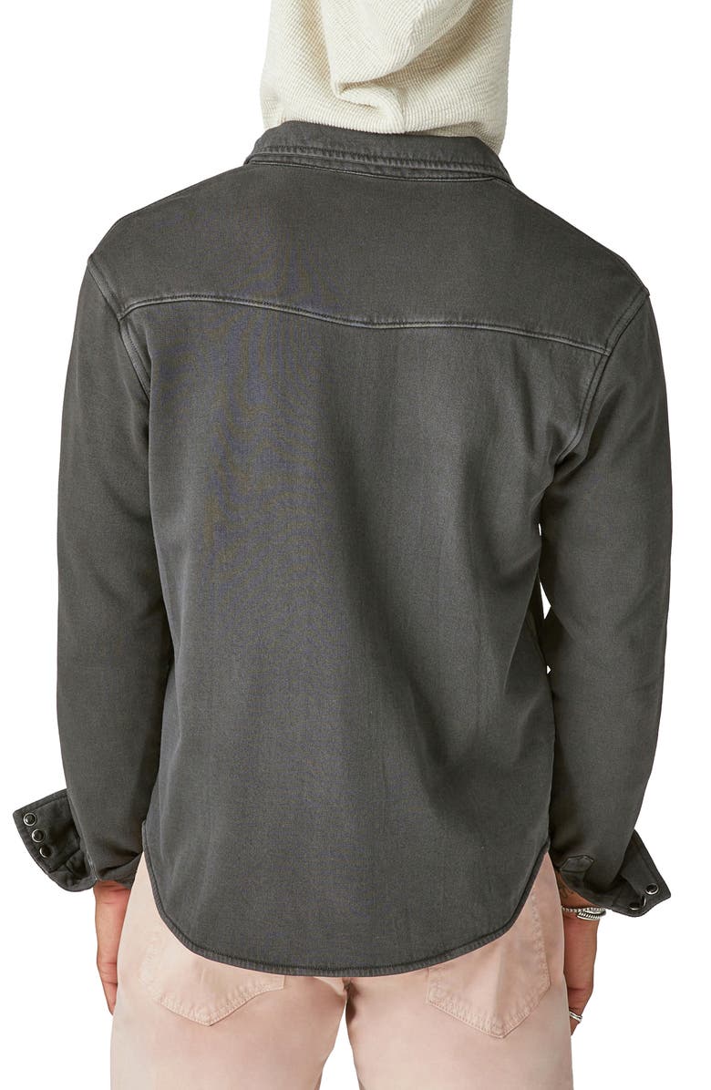 Lucky Brand French Terry Snap-Up Western Shirt, Alternate, color, Jet Black