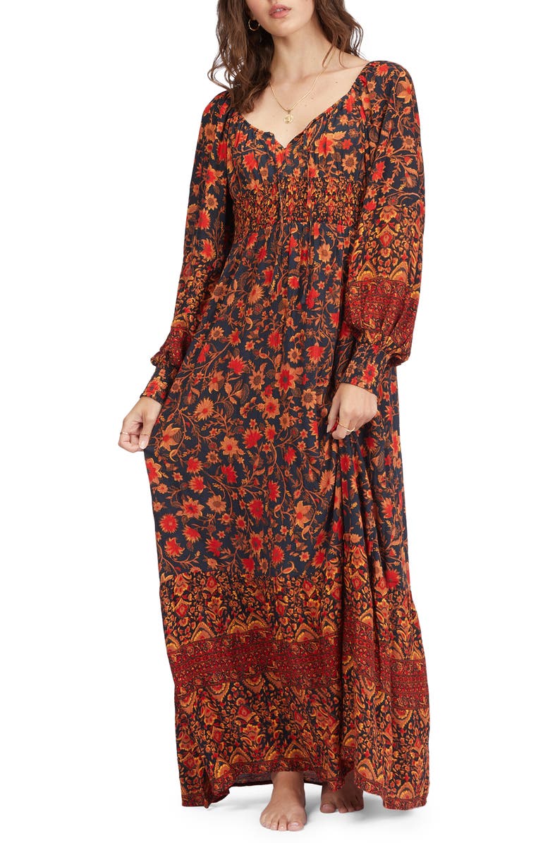 Billabong Mystic Dreamer Long Sleeve Maxi Dress, Main, color, 