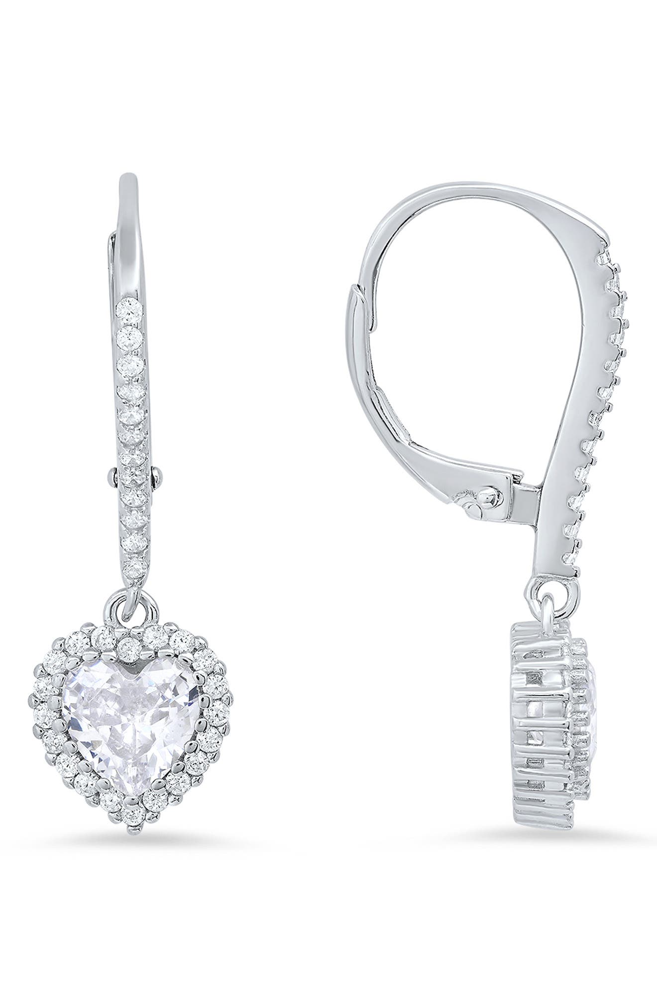 Queen Jewels Sterling Silver Cubic Zirconia Halo Birthstone Heart Drop Earrings