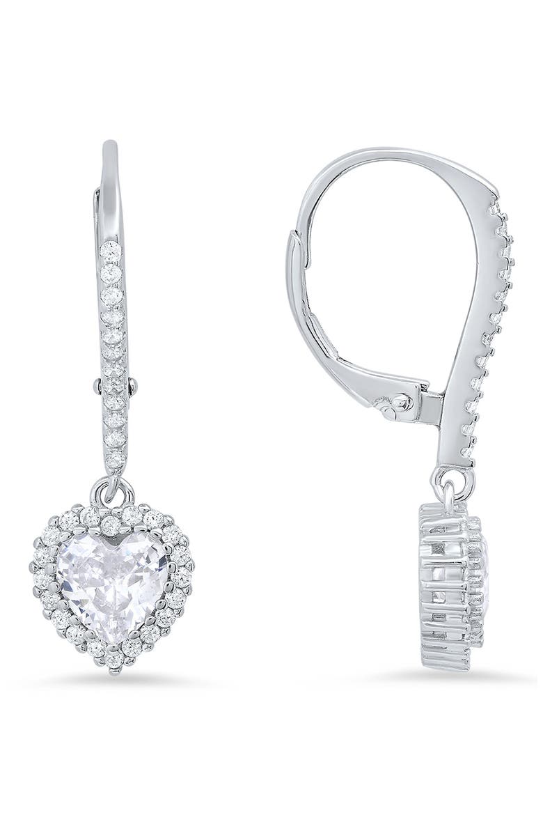 Sterling Silver Cubic Zirconia Halo Birthstone Heart Drop Earrings, Main, color, CUBIC ZIRCONIA/SILVER - APRIL