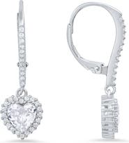 Queen Jewels Sterling Silver Cubic Zirconia Halo Birthstone Heart Drop Earrings