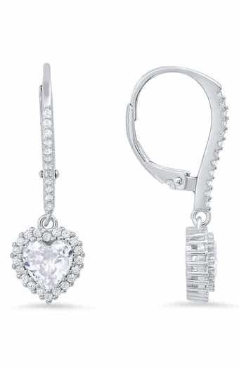 Queen Jewels Sterling Silver Cubic Zirconia Halo Birthstone Heart Drop Earrings
