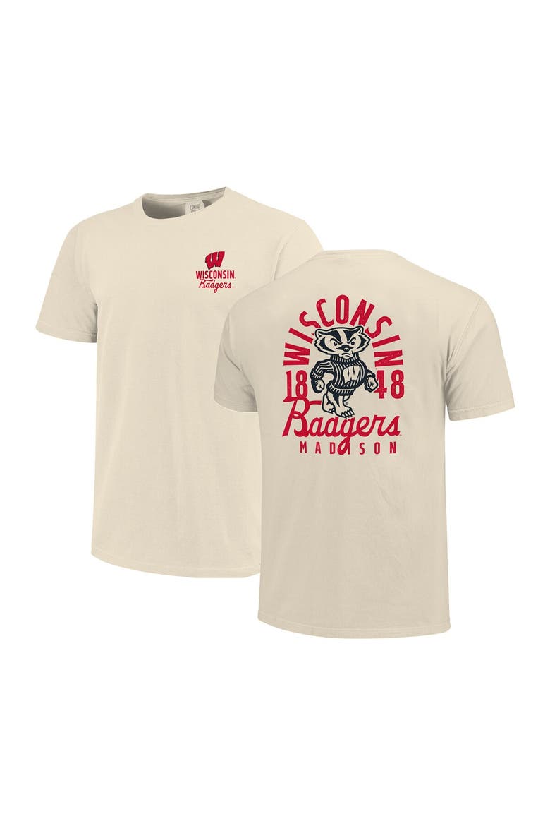 Men's Cream Wisconsin Badgers Comfort Colors Mascot Overlay T-Shirt, Alternate, color, Cream