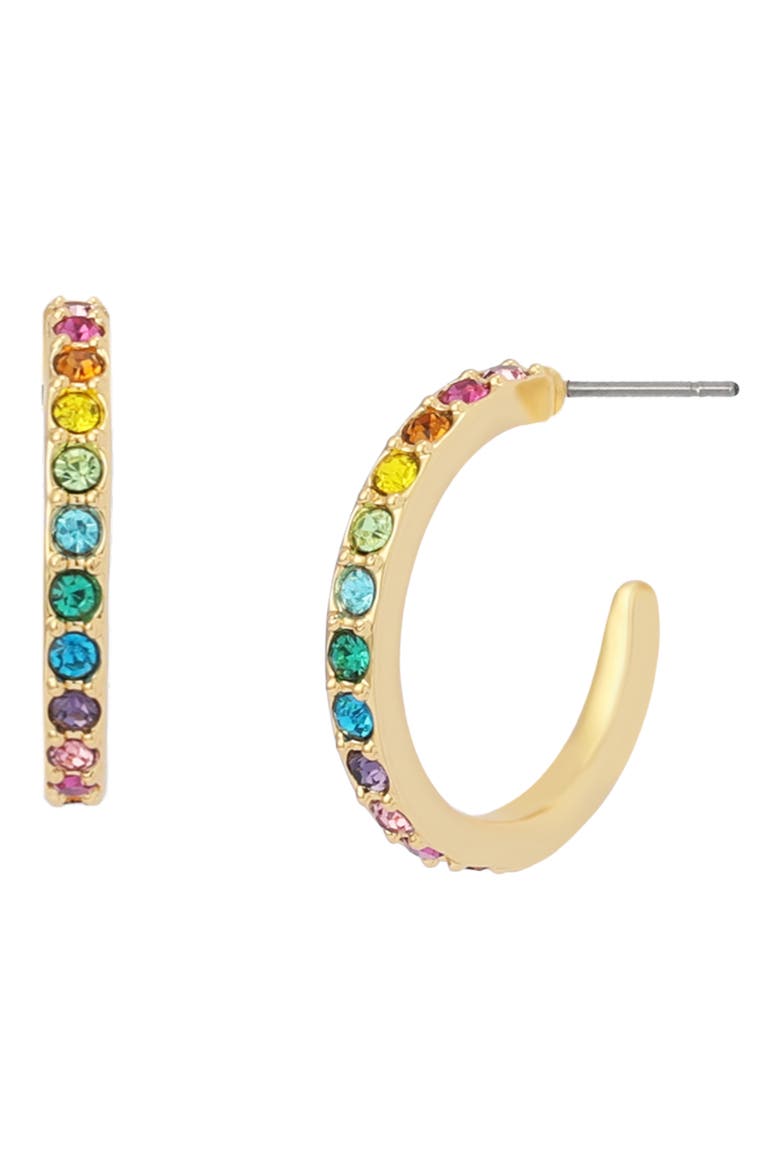 Small Pavé Huggie Hoop Earrings, Main, color, GOLD/ MULTI