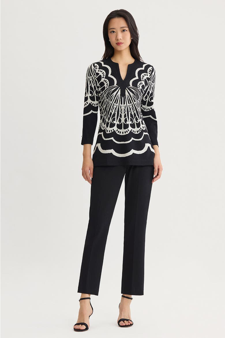 Feminine Soft Jacquard Knit Tunic, Alternate, color, Black
