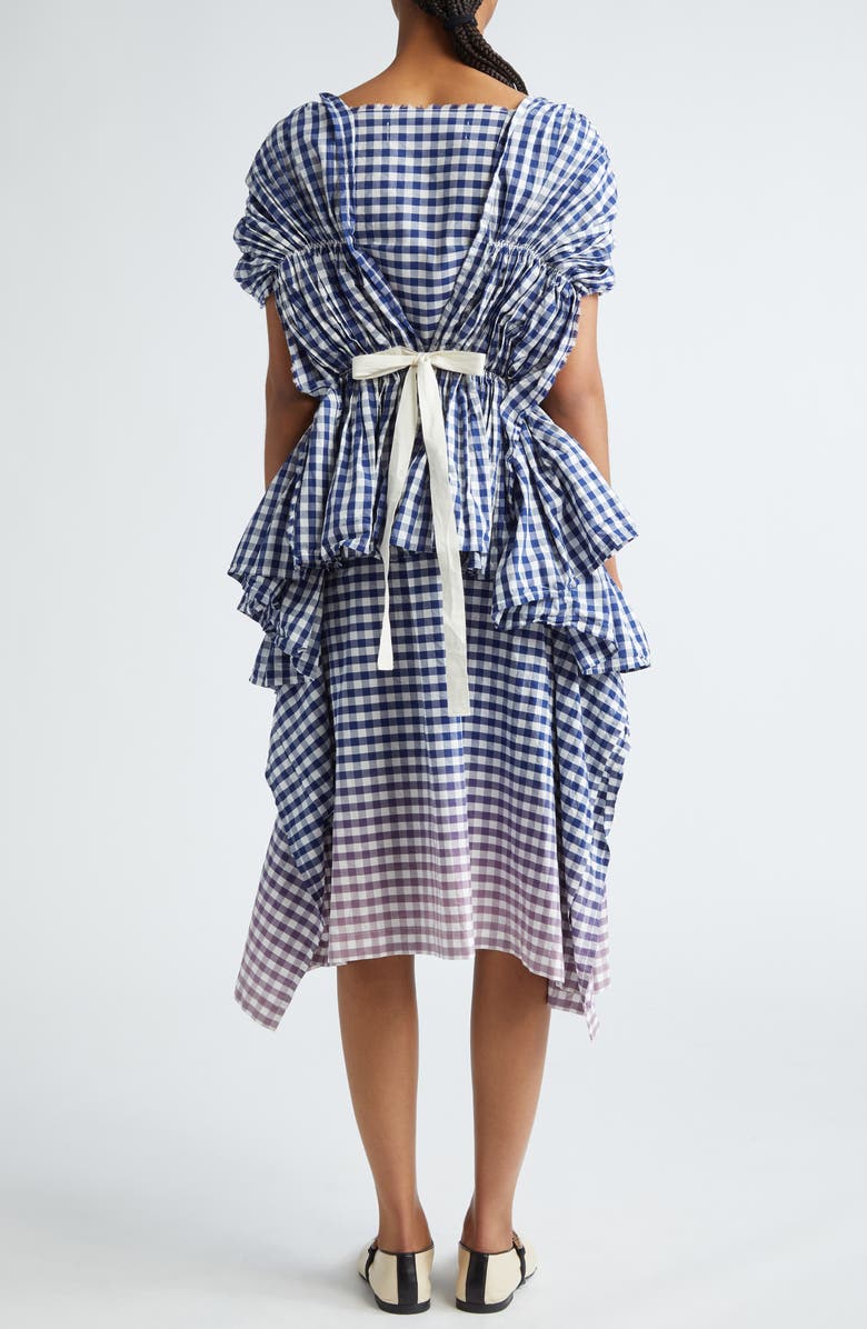 Tao Comme des Garçons Ombré Gingham Ruched Cotton Midi Dress, Alternate, color, 