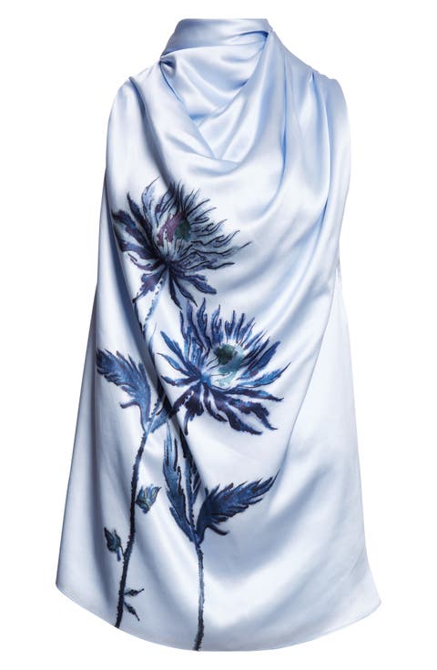 Sleary Floral Draped Silk Satin Top
