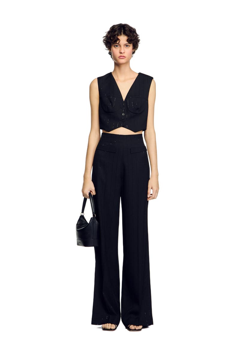 Sequinned suit trousers, Alternate, color, Black