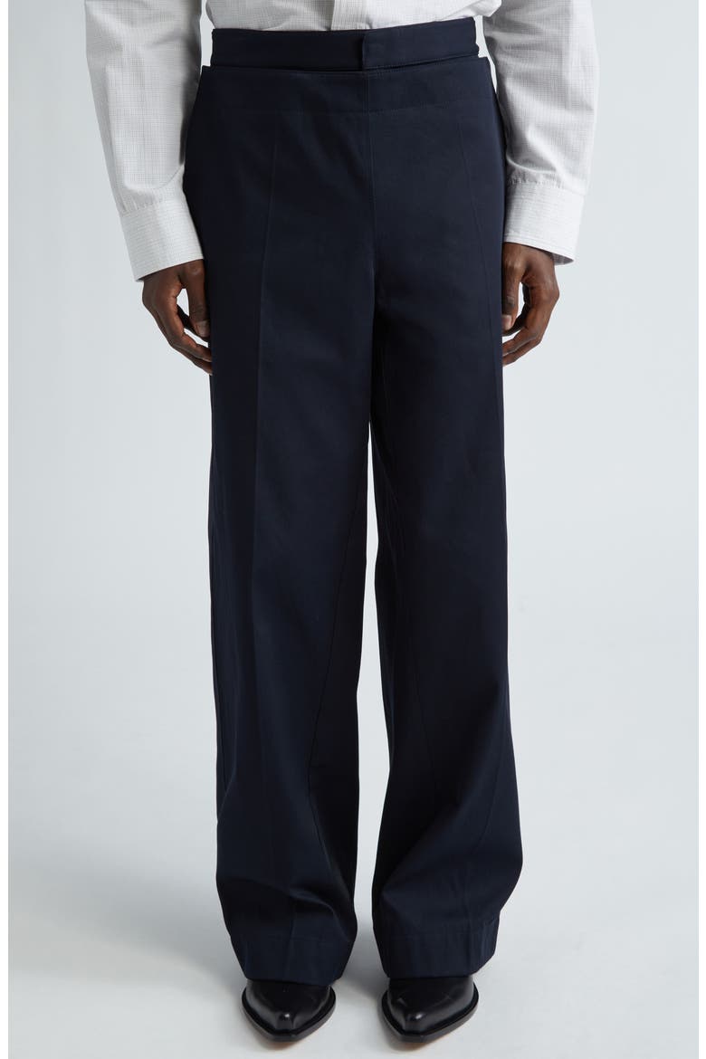 Folded Front Detail Cotton Twill Trousers, Alternate, color, MIDNIGHT BLUE
