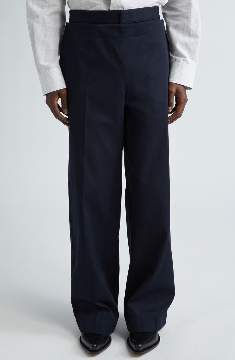 Bottega Veneta Folded Front Detail Cotton Twill Trousers, Alternate, color, 
