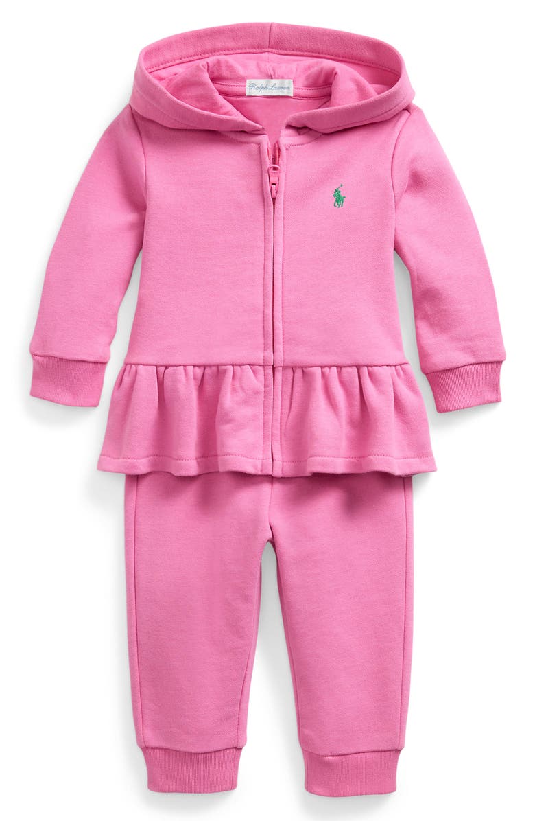Ralph Lauren French Terry Zip-Up Peplum Hoodie & Joggers Set, Main, color, 