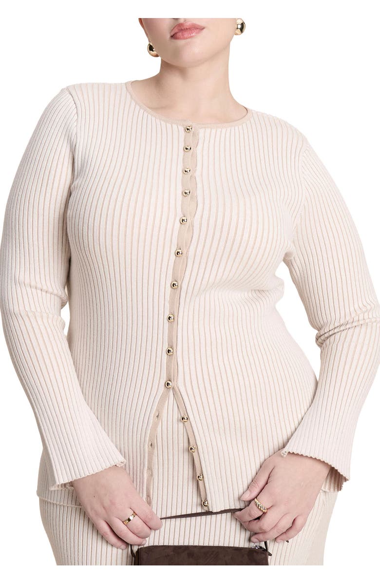 ELOQUII Longline Button Up Cardigan, Main, color, Jet Stream