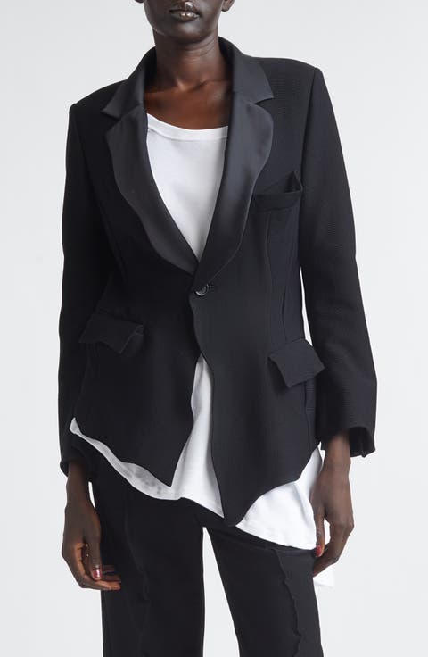 Wavy Sateen Trim Wool Stretch Twill Jacket
