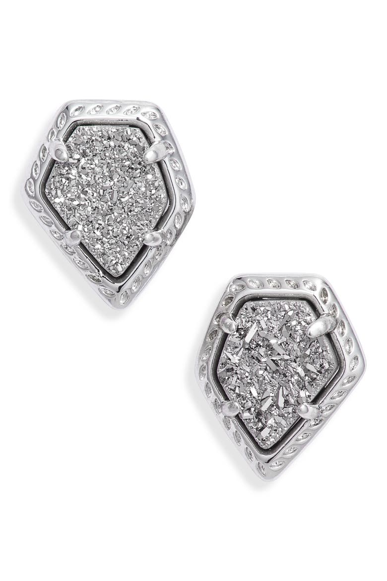 Tessa Framed Stud Earrings, Main, color, SILVER/ PLATINUM DRUSY